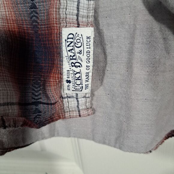 Lucky Brand Button Up Shirt Mens Size M Red Blue White Plaid Flannel Pearl Snap - Picture 8 of 16